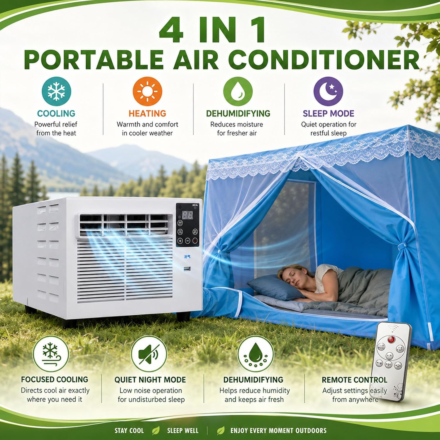  Climatiseur Mobile,Climatiseur Portable 280 W Pour Extérieur, Climatiseur/Refroidisseur D'air Mobile Pour Tente, 1876 Btu, Mode Déshumidificateur, Minuterie, Télécommande AC+1.5M