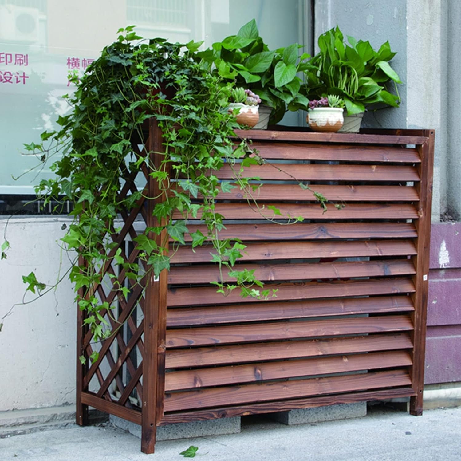 GENERIC Housse En Bois Massif Pour Climatiseur – Grille Décorative Pour Climatiseurs Et Unités De Pompe à Chaleur Améliore L'esthétique Et La Protection De La Maison