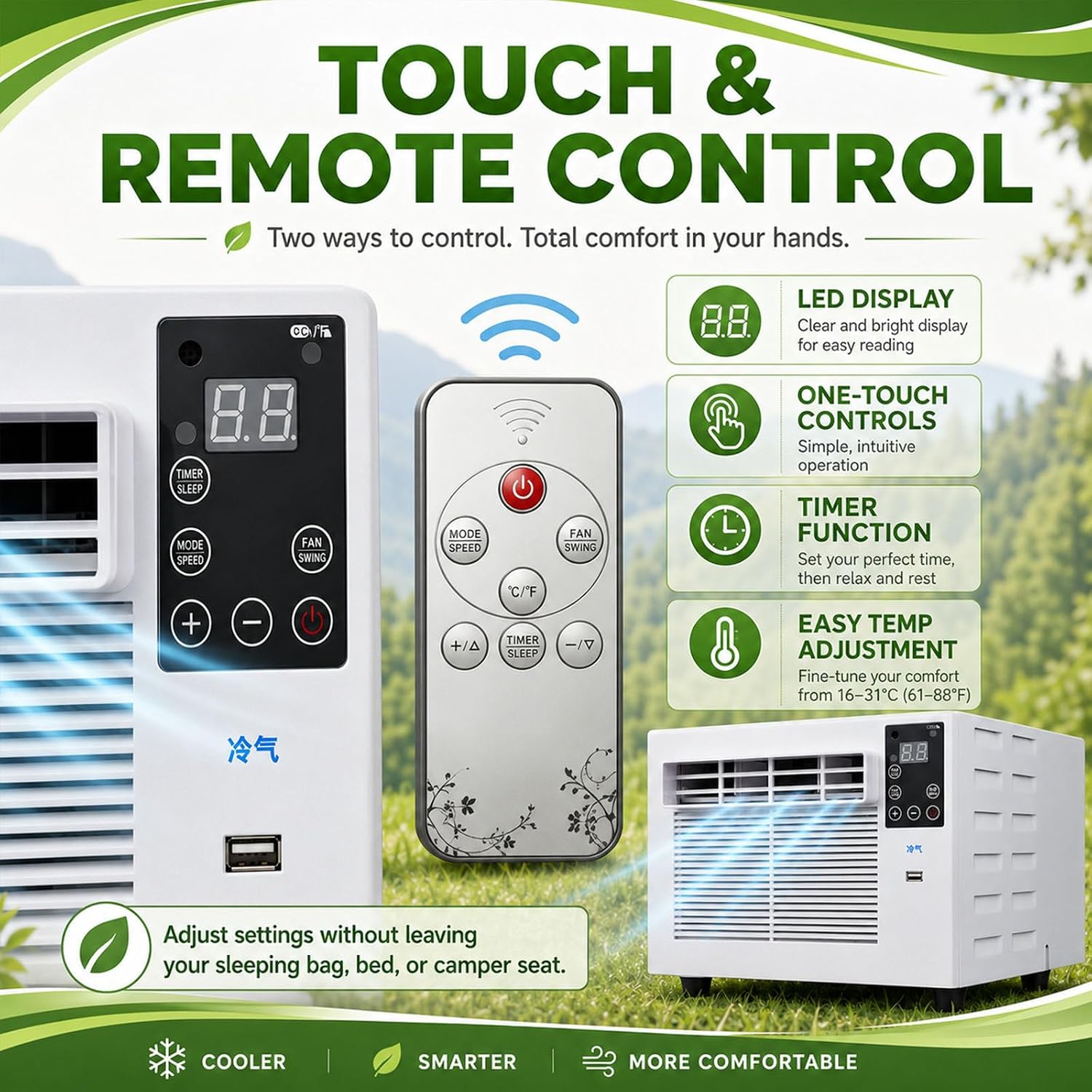  Climatiseur Mobile,Climatiseur Portable 280 W Pour Extérieur, Climatiseur/Refroidisseur D'air Mobile Pour Tente, 1876 Btu, Mode Déshumidificateur, Minuterie, Télécommande AC+1.5M