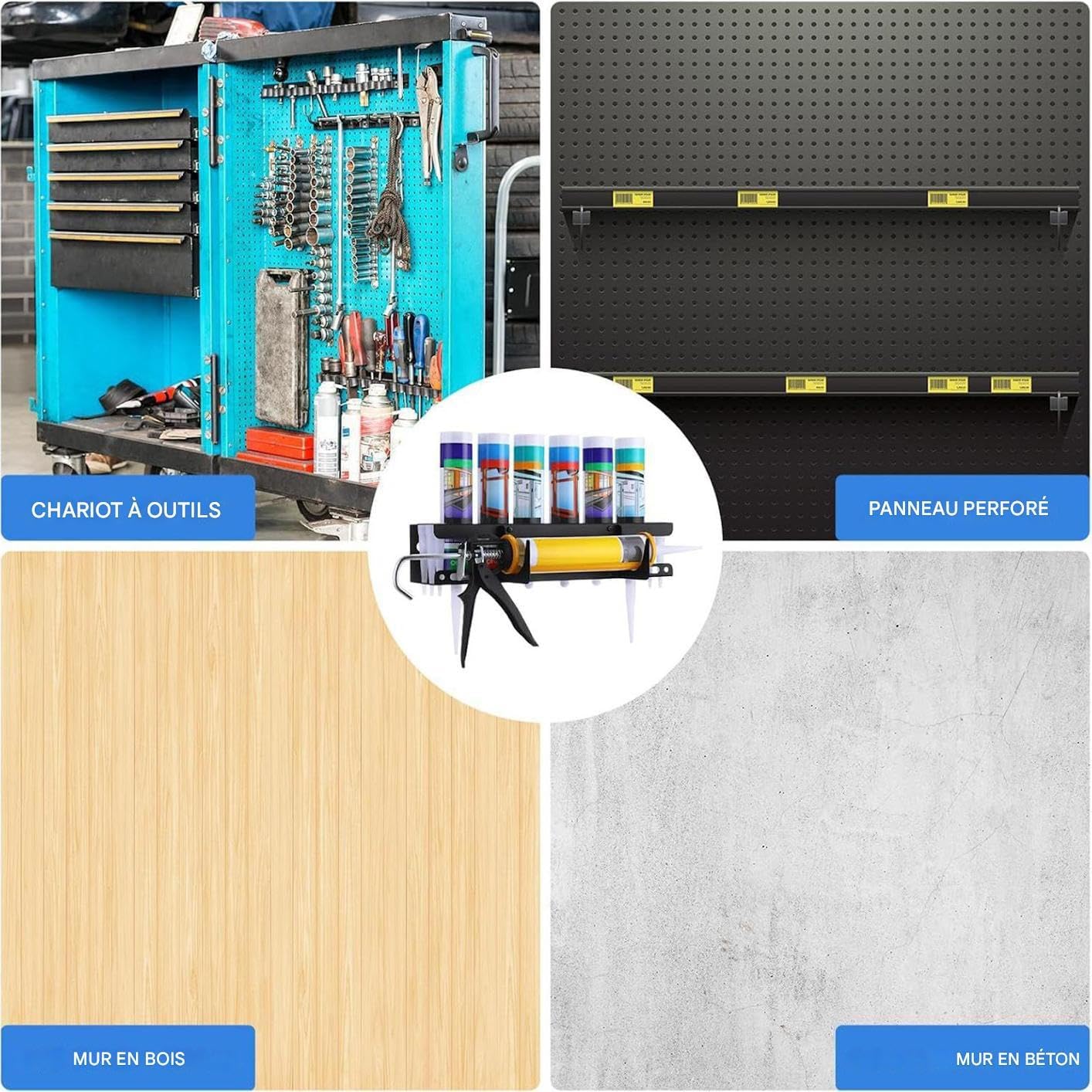  Support Pour Distributeur De Mastic D'Atelier - Organisateur Mural Pour Tubes De Mastic D'Atelier - Rangement Pour Outils De Professionnels En Rénovation Et Maintenance