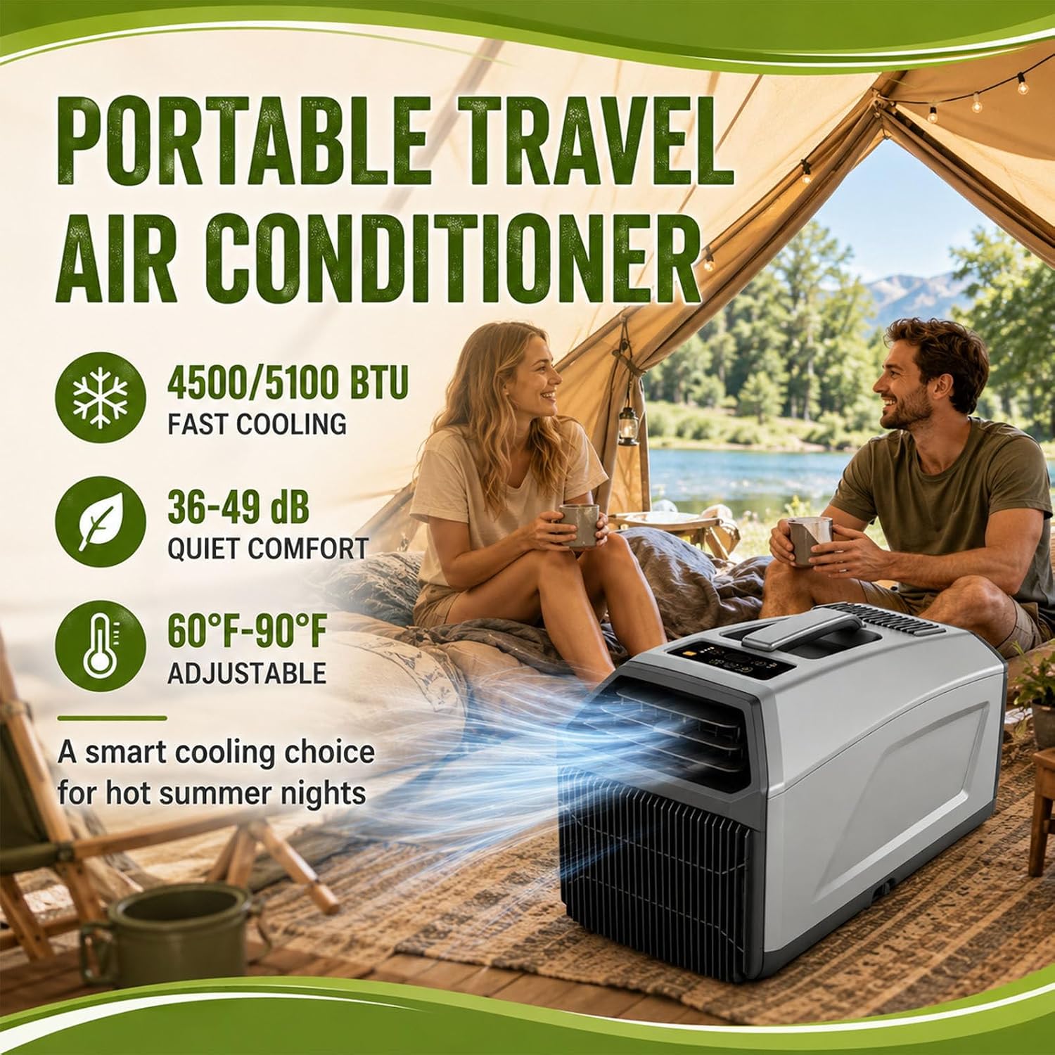  Climatiseur 3 En 1,Climatiseur Mobile Portable,Unité De Climatisation De Camping 2026,Silencieux (36-49 DB),Minuterie 24 H,Télécommande,3 Vitesses, Double Tuyau Pour La Maison 1500W
