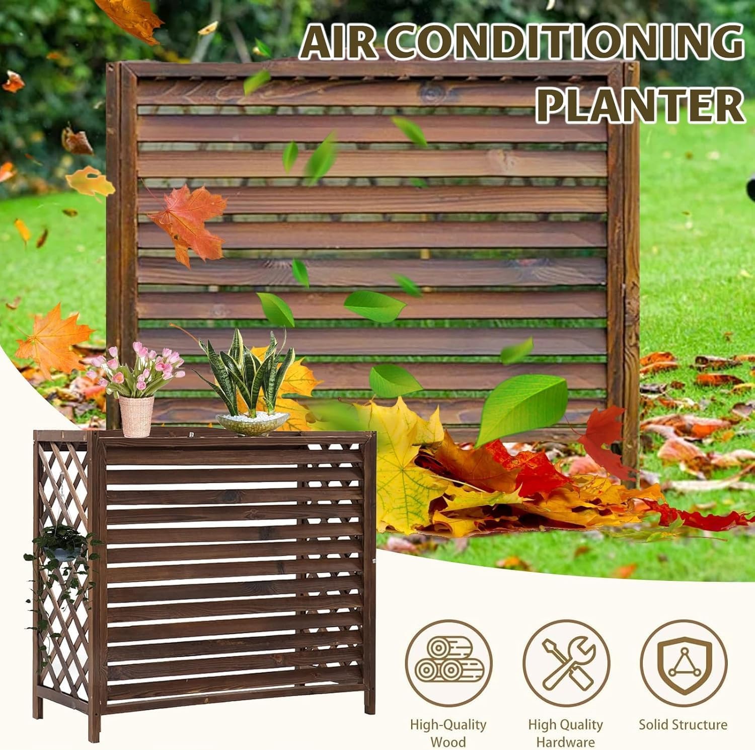 GENERIC Support De Séparation En Bois Pour Climatiseur Extérieur (96 X 40 X 89 Cm) – Housse élégante Résistante Aux Intempéries Pour Améliorer L'esthétique Et La Protection De La Maison.