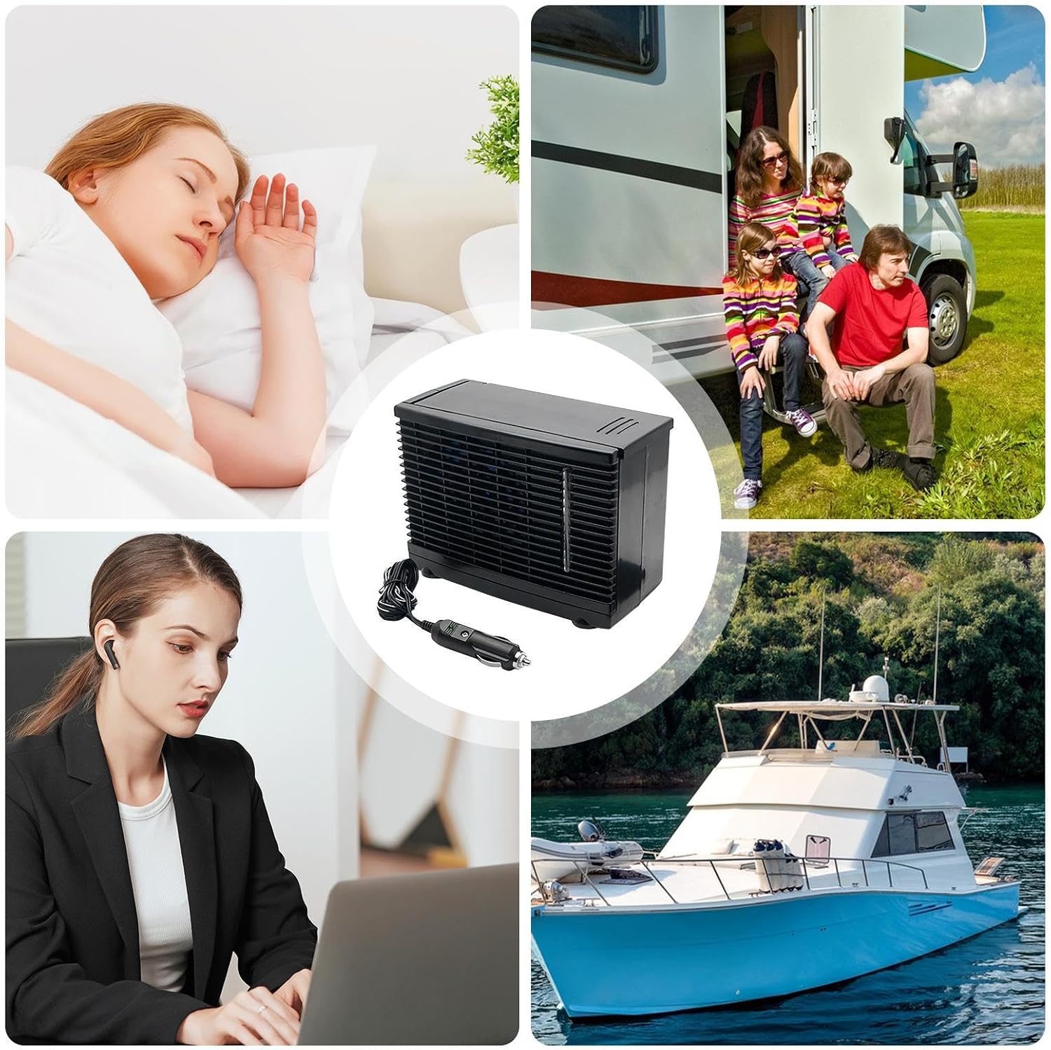 Ventilateur Climatiseur Portable Pour Voiture | Ventilateur Climatiseur Pour Véhicule - Rafraîchisseur D'Air Évaporatif 12V Pour Camion Camping-Car Voyage Sous-Sol Chambre Garage