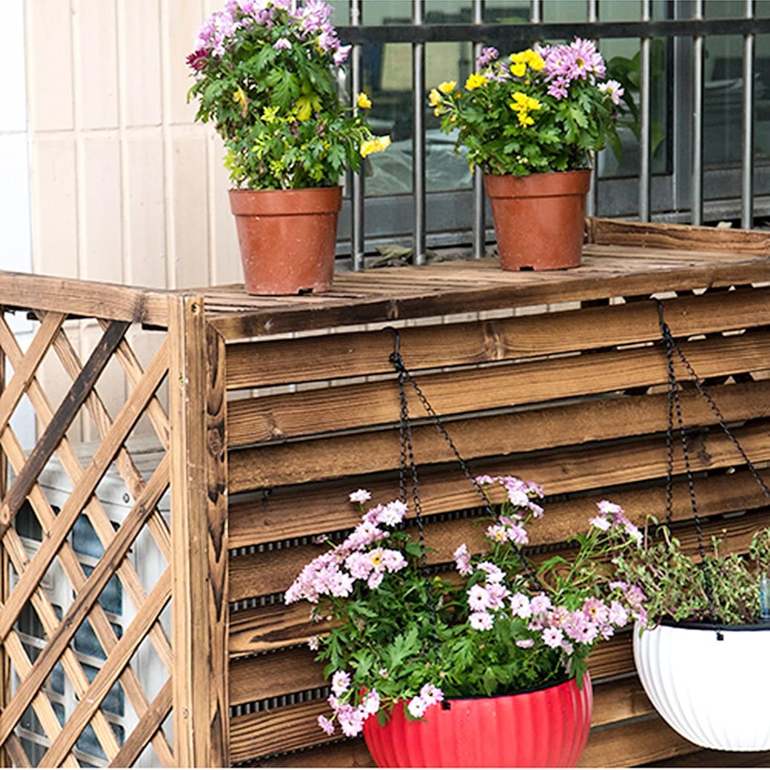 GENERIC Housse De Climatiseur Extérieur Et Boîtier De Pompe à Chaleur - Poubelle En Bois Massif Et Support De Fleurs, Grilles De Protection Pour Unités AC (taille : 1)