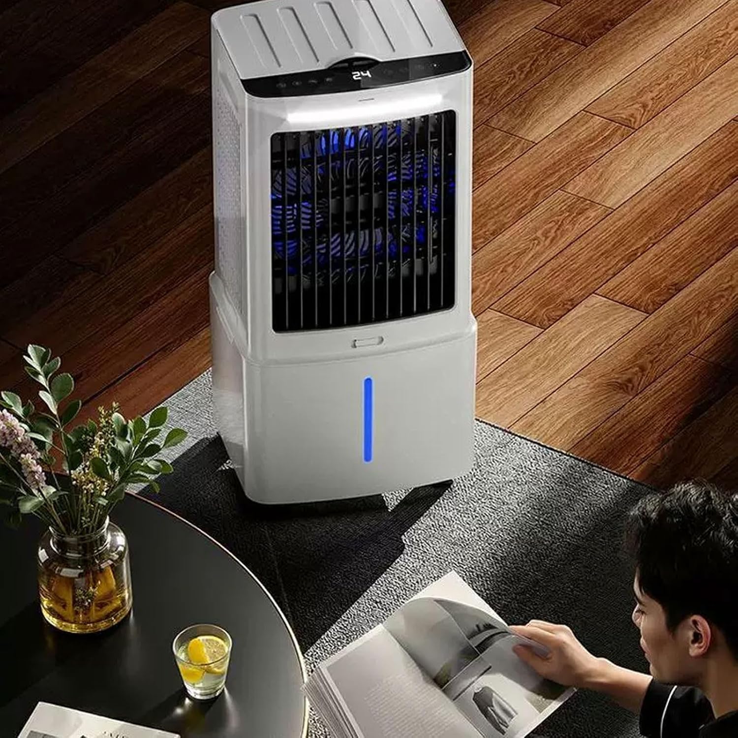  12L Rafraîchisseur D'Air, Climatiseur Mobile Avec Télécommande, 3 Vitesses, Minuterie 1-12h, Réservoir Amovible, Silencieux Climatiseur Portable Pour Camping Chambre Cuisine