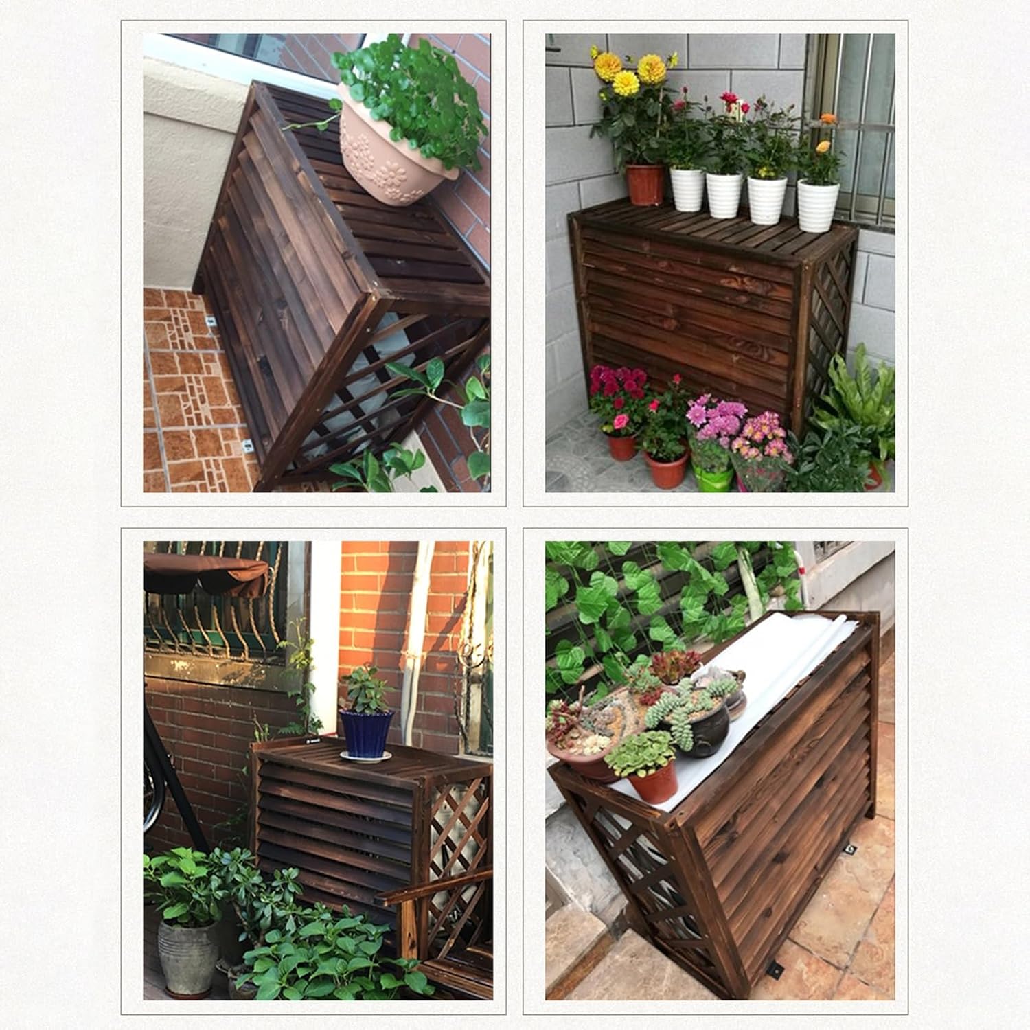 GENERIC AC Cover Support De Fleurs En Bois – Écran Décoratif Pour Climatiseur Résistant à La Corrosion – Grille De Protection Pour Unité Extérieure – Dimensions De La Clôture En Bois : 120 X 55 X 160 Cm