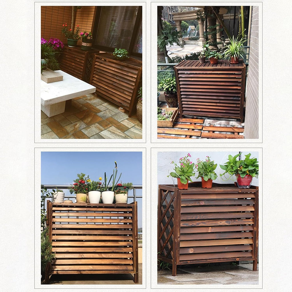 GENERIC AC Cover Support De Fleurs En Bois – Écran Décoratif Pour Climatiseur Résistant à La Corrosion – Grille De Protection Pour Unité Extérieure – Dimensions De La Clôture En Bois : 120 X 55 X 160 Cm