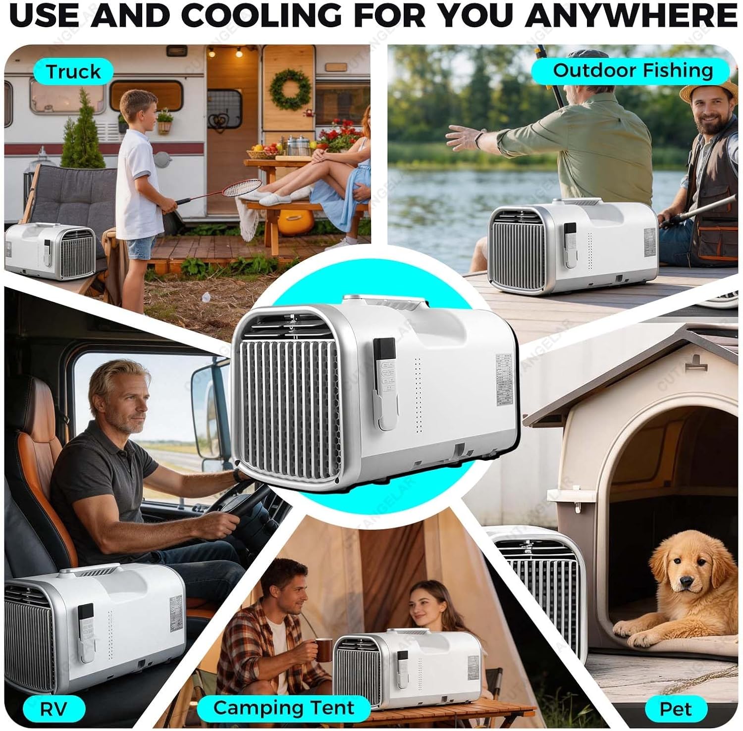  Climatiseur Portable 4400/5100 Btu, Refroidissement Rapide En 3 Min (Baisse De 10 °C), Sans Contrainte De Vidange, Pour Tente De Camping, Camping-Car, Chambre, Animaux Compagnie(1-8 M²)