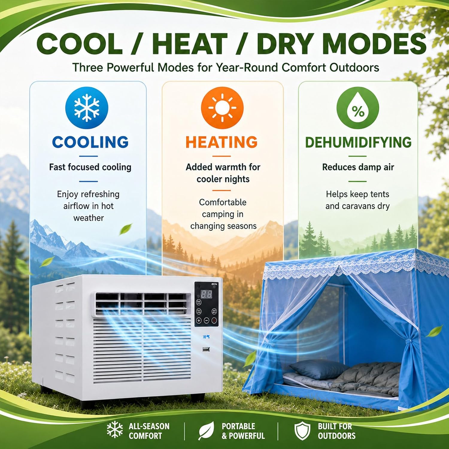  Climatiseur Mobile,Climatiseur Portable 280 W Pour Extérieur, Climatiseur/Refroidisseur D'air Mobile Pour Tente, 1876 Btu, Mode Déshumidificateur, Minuterie, Télécommande AC+1.5M