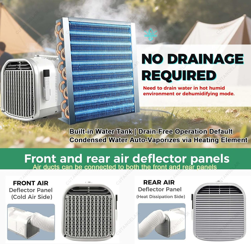  Climatiseur Portable 4400/5100 Btu, Refroidissement Rapide En 3 Min (Baisse De 10 °C), Sans Contrainte De Vidange, Pour Tente De Camping, Camping-Car, Chambre, Animaux Compagnie(1-8 M²)