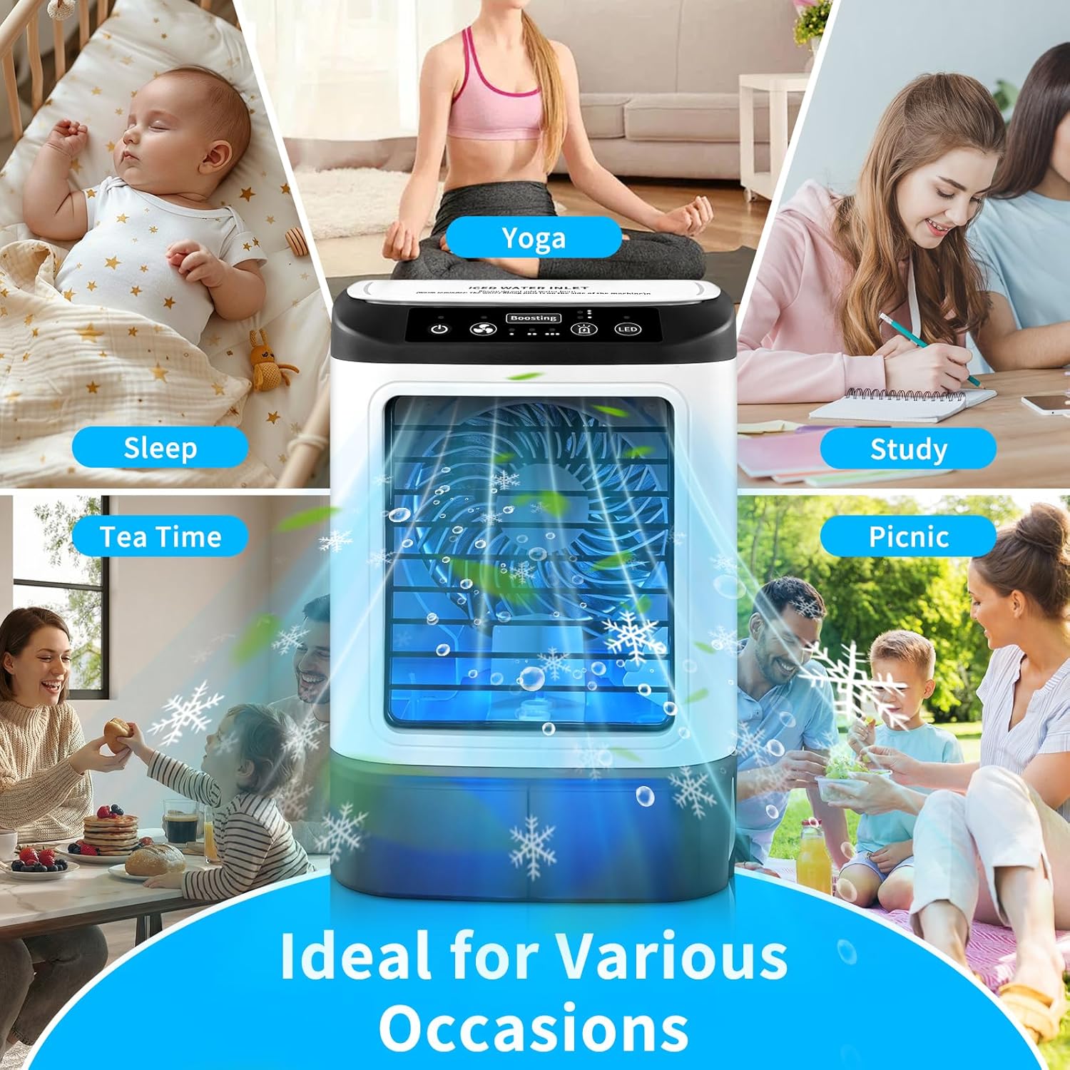  10 Pièces – Climatiseur Portable 2026 – Mini Rafraîchisseur D’Air & Humidificateur 4 Vitesses Avec Bac à Glaçons, Réservoir 900 Ml, 2 Modes Brume, LED – Ventilateur Mobile Pour Bureau, Camping