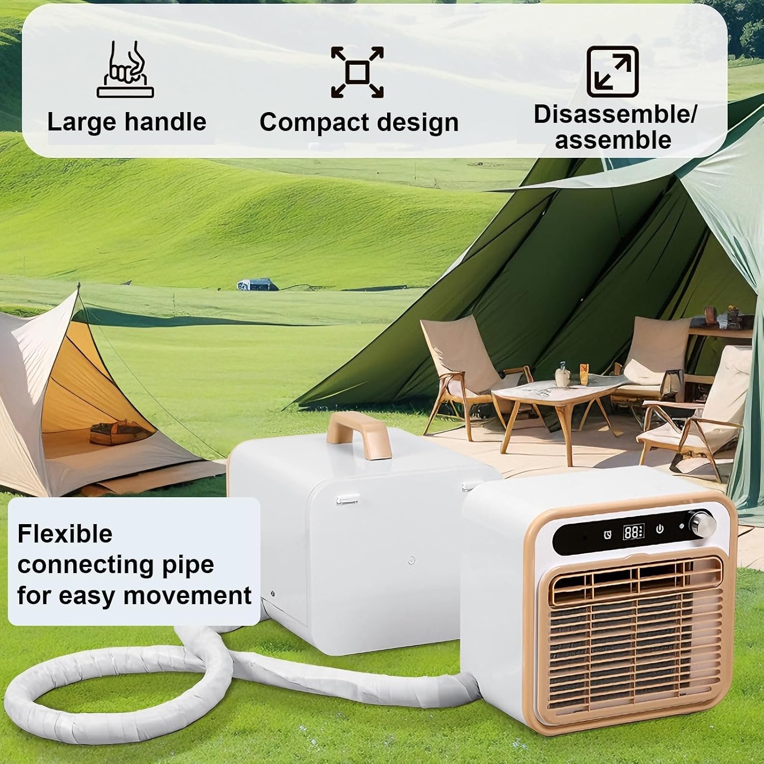 GENERIC Climatiseur Portable Split 5000 Btu, Unité De Refroidissement Silencieuse Intelligente Avec Contrôle Tactile Et Minuterie De 12h – Comprend Un Tuyau De 1 Mètre, Pour Cham With 1-meter Connecting Pipe