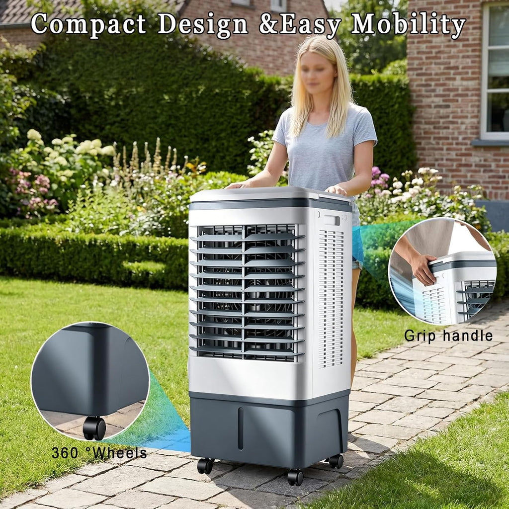  Rafraichisseur D’Air 3 En 1 Avec Télécommande, Climatiseur Mobile Sans Évacuation, Réservoir D’Eau 20L, Oscillation 60°, 3 Vietesses, 3 Modes, Purification, Minuterie 7.5H, Silencieux, Chambre