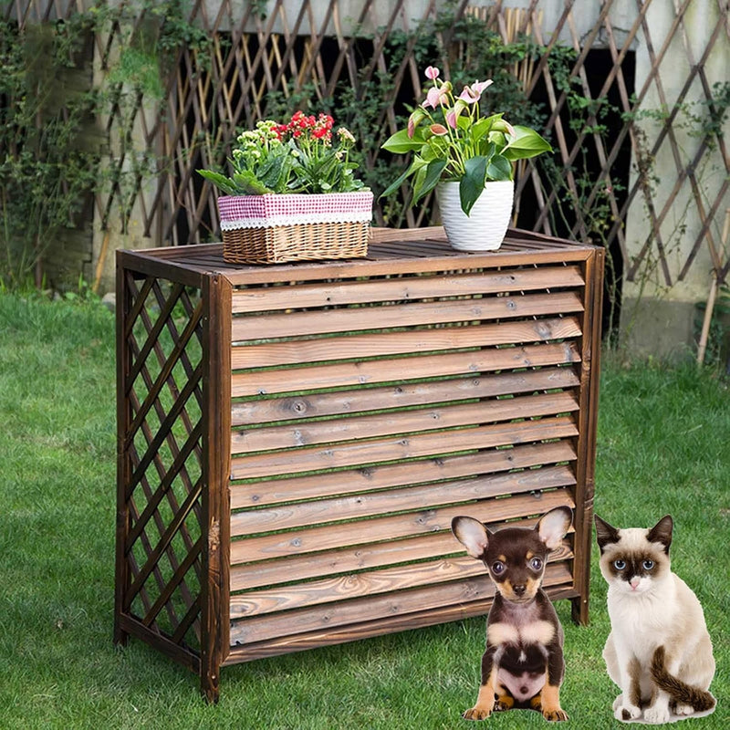  Housse De Protection Pour Climatiseur Extérieur, écran De Confidentialité Décoratif Pour Climatiseur De Jardin, étagère De Rangement En Bois Pour Pompes à Chaleur, Suppor