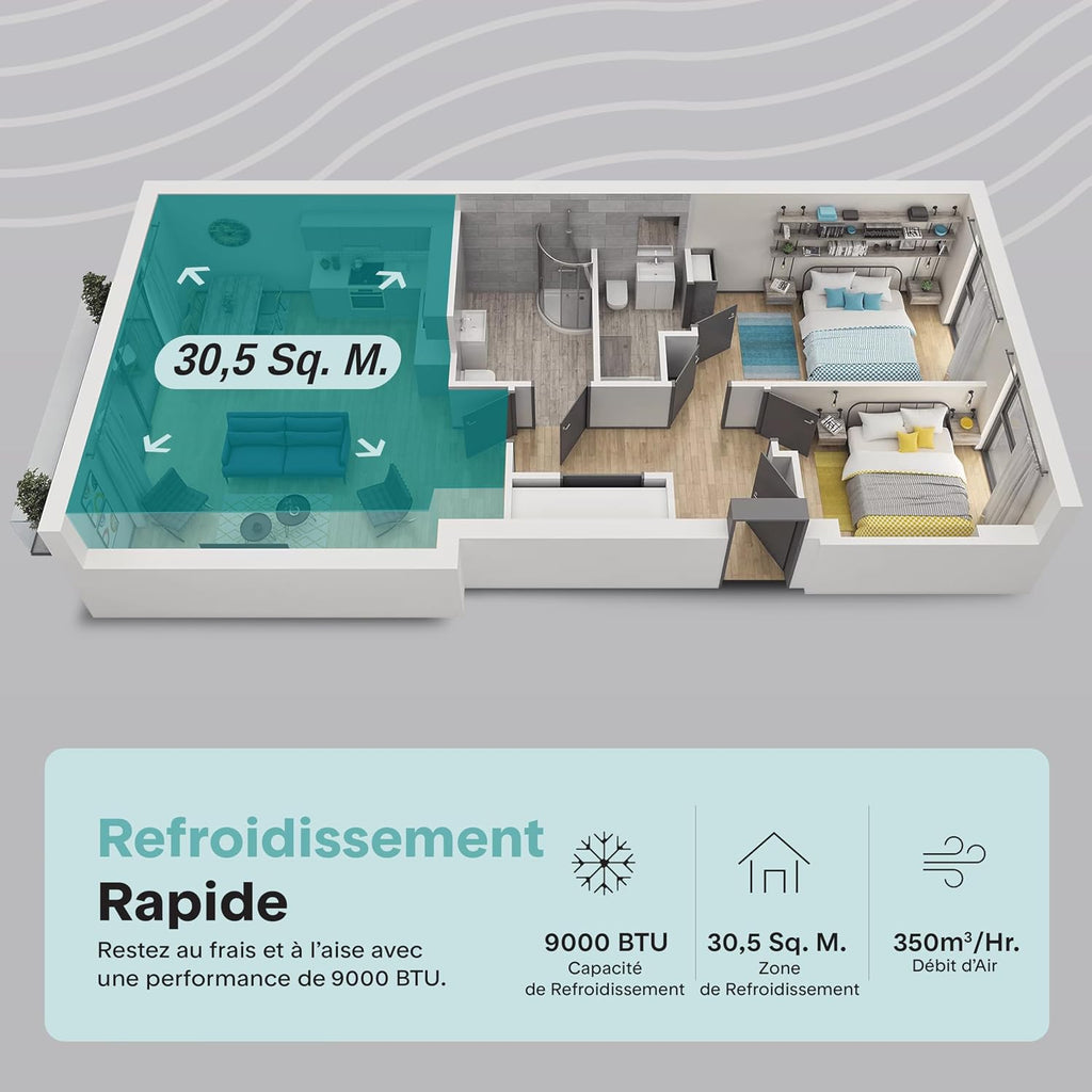  SereneLife Climatiseur Mobile 9000 BTU 2,34 KW Chauffage – Climatiseur Portable Avec Évacuation, Ventilateur Et Déshumidificateur, Compact Avec Télécommande Et Kit Fenêtre Gris