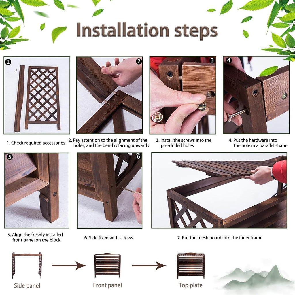 GENERIC Panneaux De Clôture En Bois Pour L'extérieur - Cache-climatiseur Rustique Et Support Pour Plantes - Paravent Polyvalent Pour La Décoration Intérieure/extérieure (110x50x145cm)