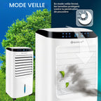  KESSER® Climatiseur Mobile 4 En 1 Avec Télécommande Et Minuterie, Réservoir D'eau De 10 L, Ioniseur Et Humidificateur, Ventilateur Sans Tuyau D'évacuation, 3 Niveaux Avec Blocs Réfrigérants
