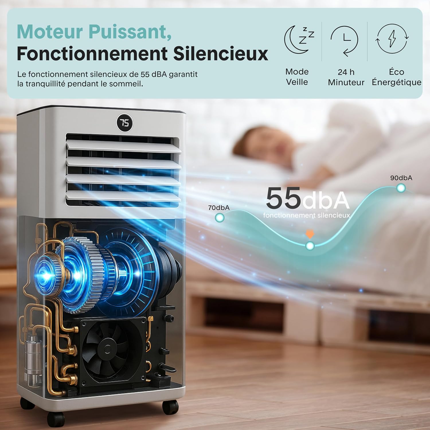 SereneLife Climatiseur Mobile 9000 BTU 2,34 KW Chauffage – Climatiseur Portable Avec Évacuation, Ventilateur Et Déshumidificateur, Compact Avec Télécommande Et Kit Fenêtre Gris