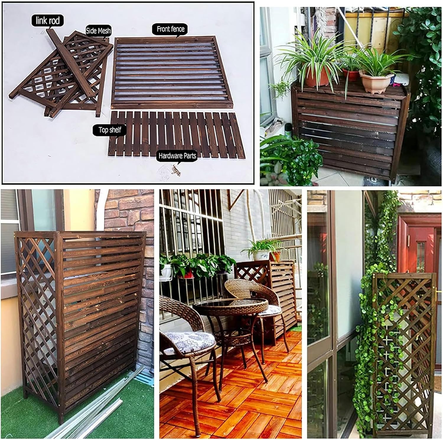 GENERIC Housse De Protection Pour Climatiseur Extérieur – Support De Climatisation En Bois Massif Pour Unités Extérieures, Cachette élégante Et Protection De Radiateur